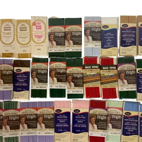 Lot Of 47 Wrights Bias Tapes Quilt Bindings Trims Assorted Colors Sizes New - Picture 3 of 9